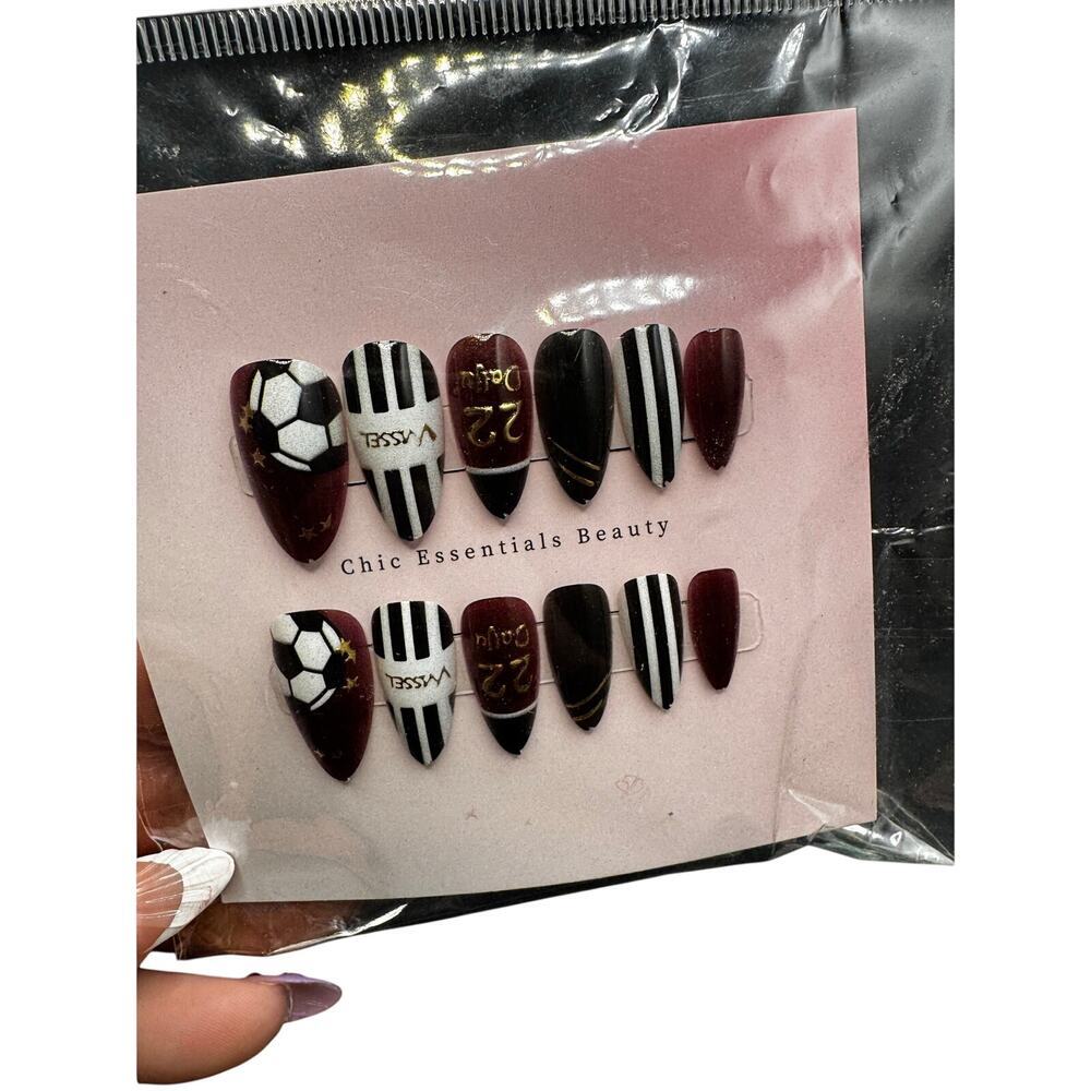 NWT Black & Burgundy Soccer Press On Nail Set